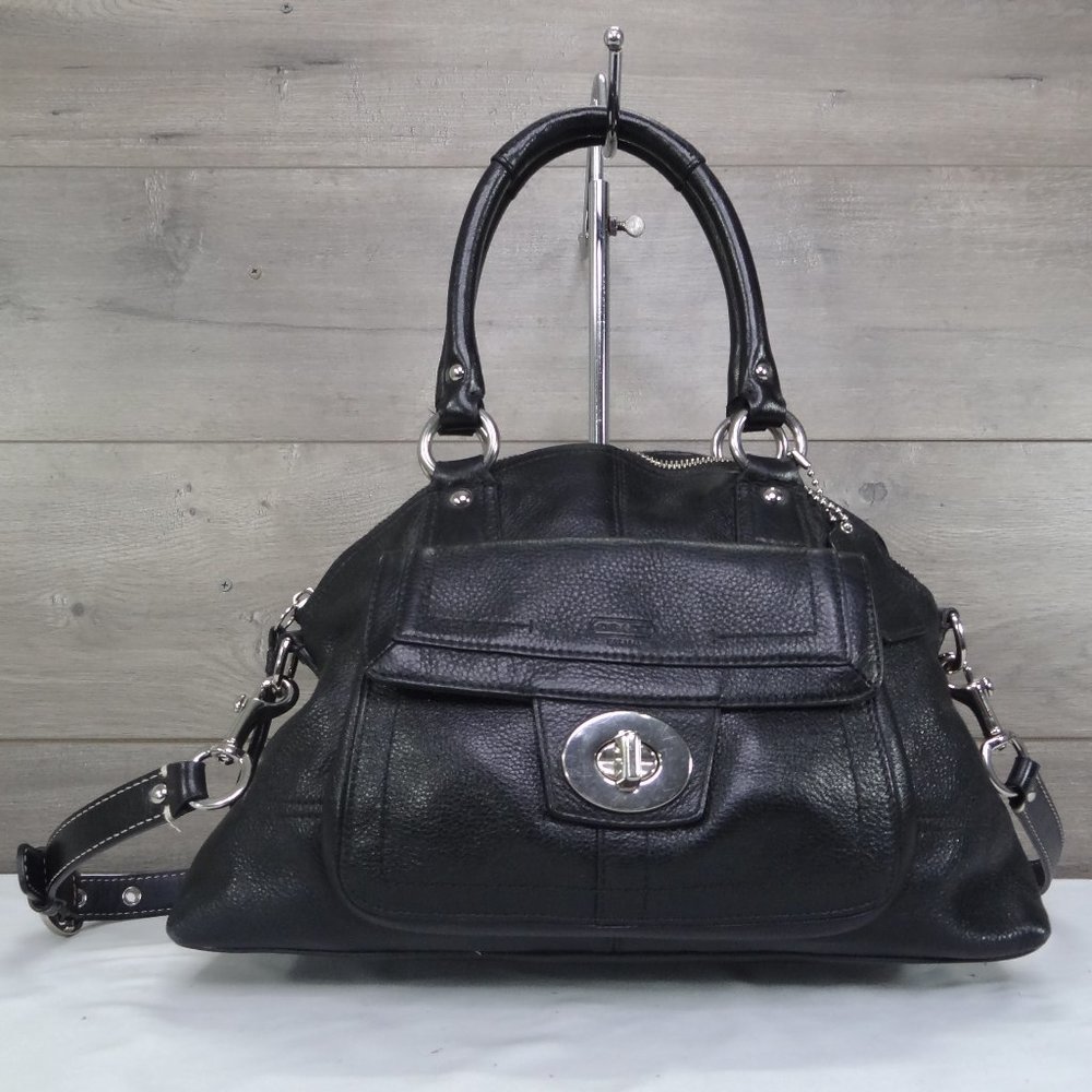 Coach F15693 Black Leather Domed Shoulder Bag Satchel Handbag Purse